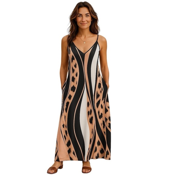 Elegant Leopard Print Maxi Dress Women’s Size Large  Spandex 5% - Picture 1 of 15